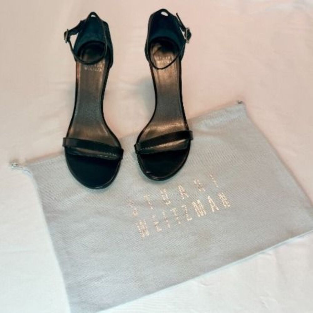 Stuart Weitzman Black Nudist Strappy Stilletto Heels. Size 7.5M